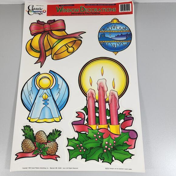 Classic Clings Vintage Christmas Window Clings x2 Santa 1995 Bells-Candles 1996 - Picture 2 of 3